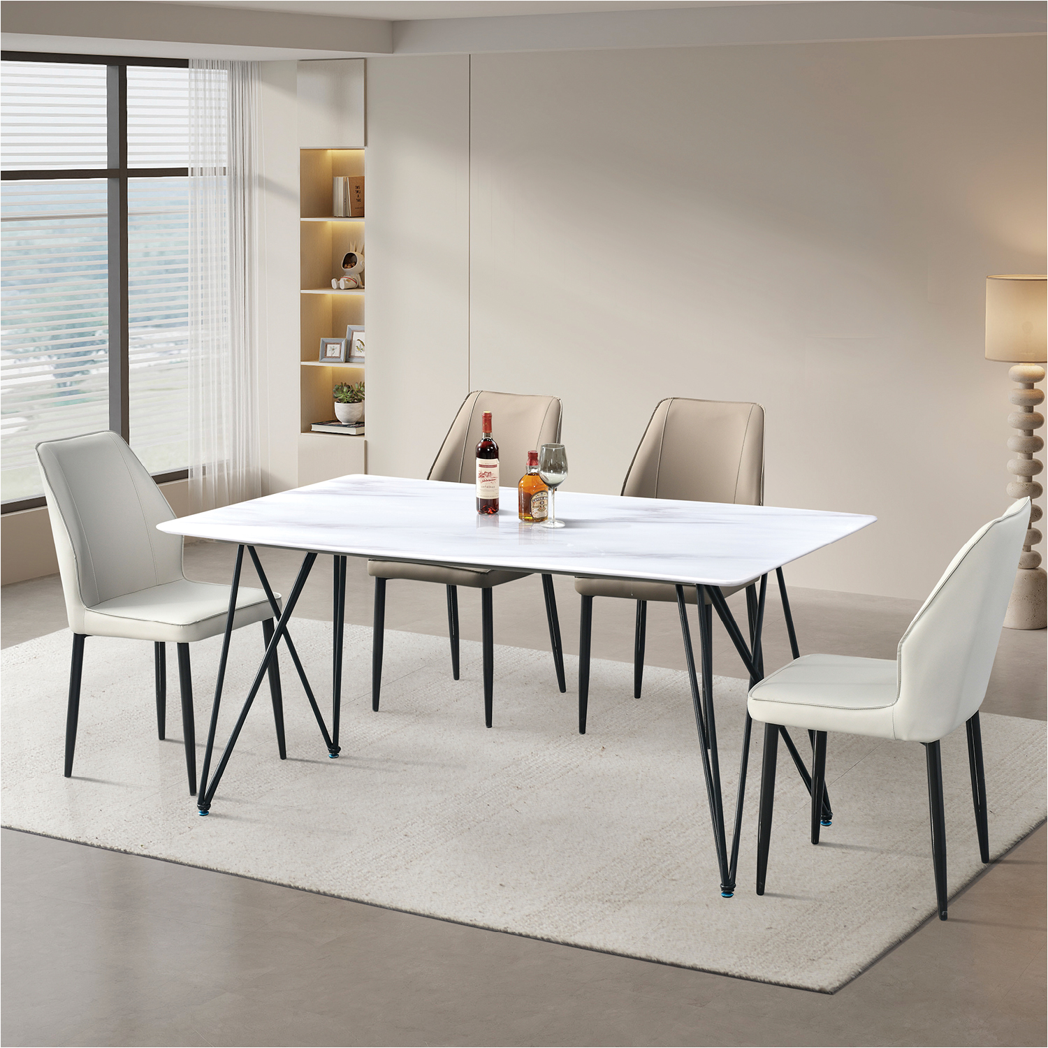 餐桌：T-31（黑架）（高端石材）#；餐椅：181#