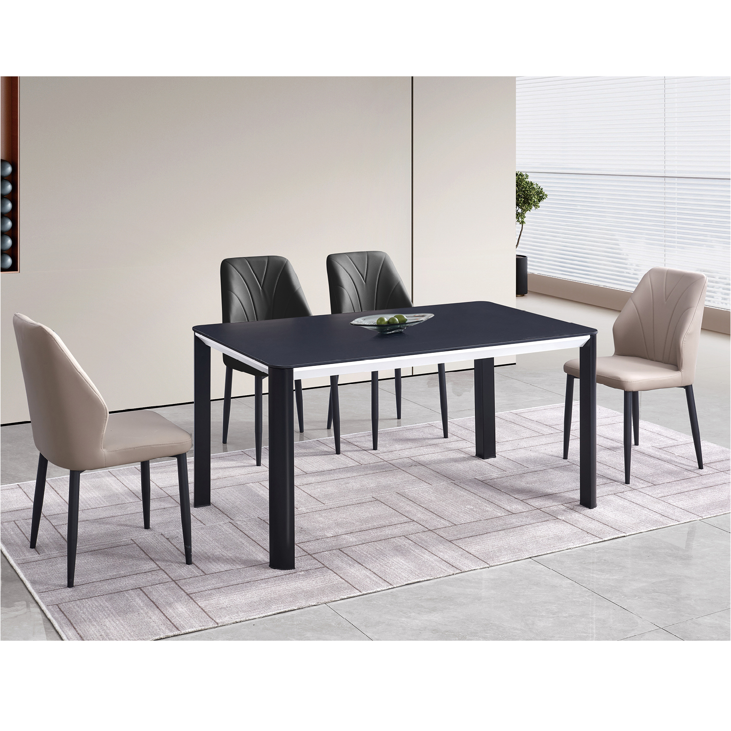 餐桌：T-206-1（黑白架）#；餐椅：9（黑架）#