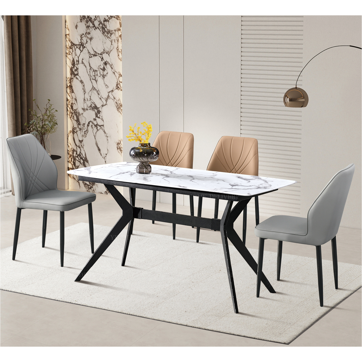 餐桌：902（黑架）（高端石材）#；餐椅：172（黑架）#