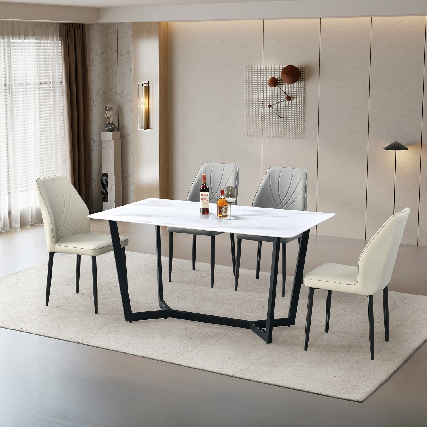 餐桌：903（黑架）（高端石材）#；餐椅：172（黑架）#