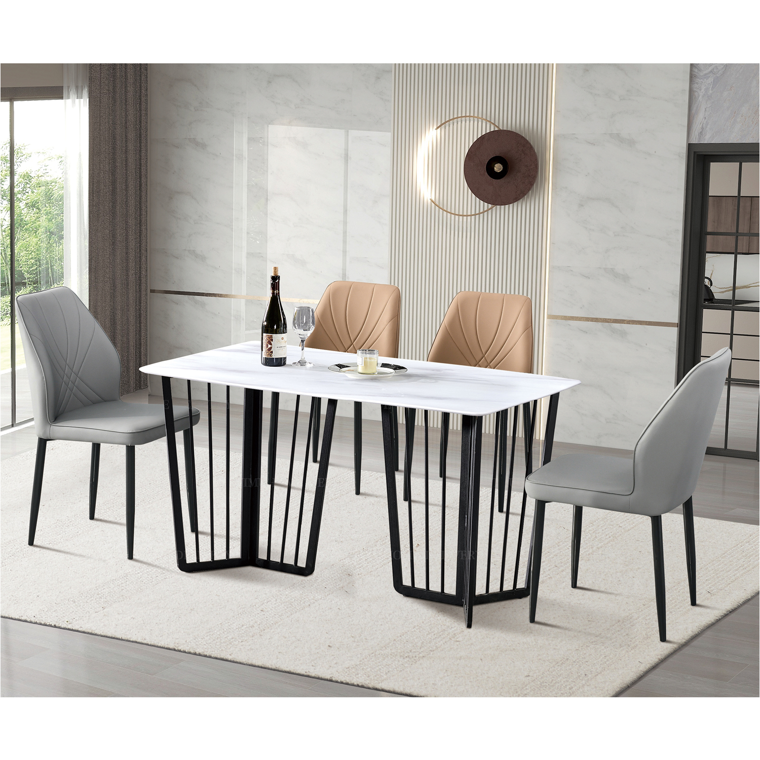 餐桌：904（黑架）（高端石材）#；餐椅：172（黑架）#