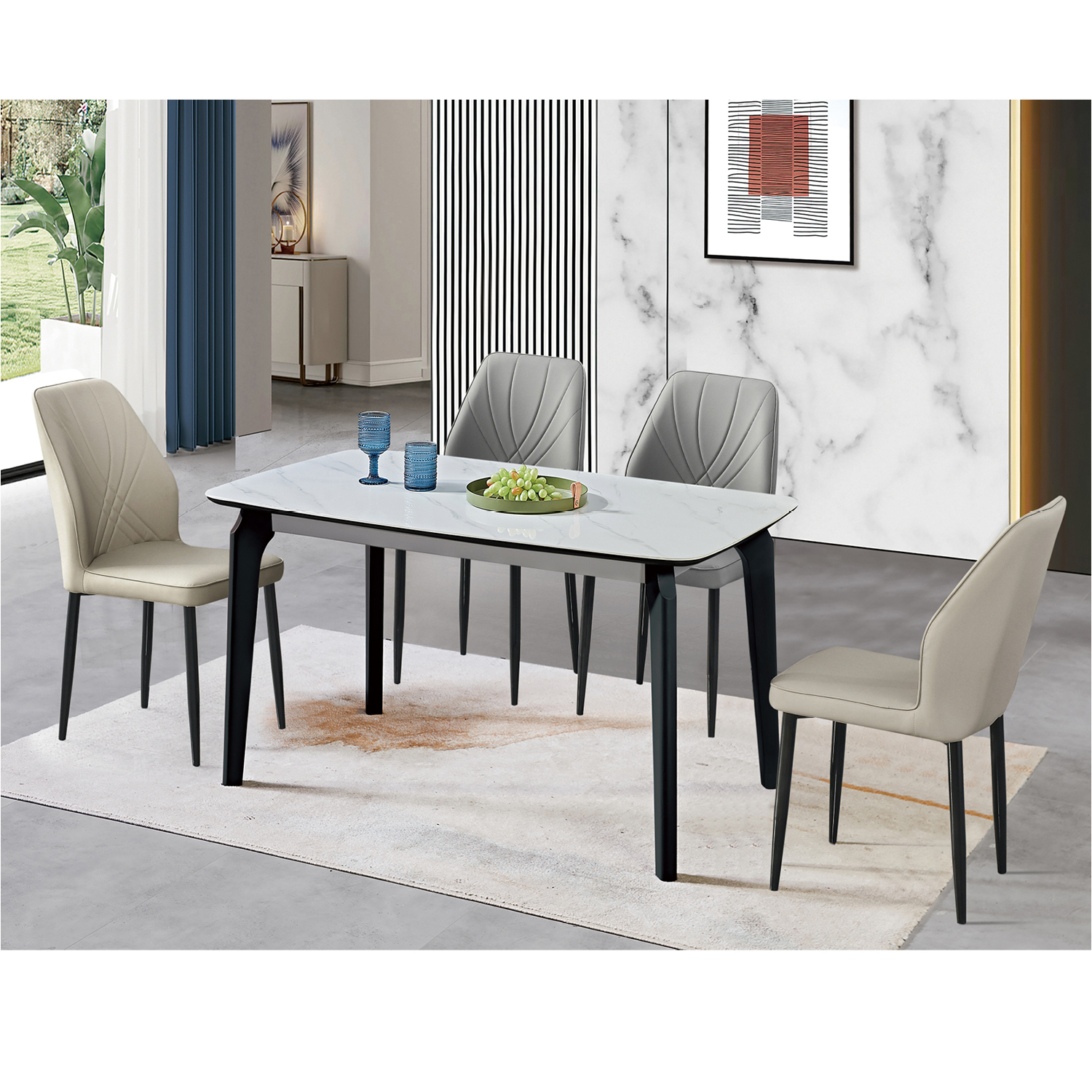 餐桌：3305（黑架）#；餐椅：172（黑架）#