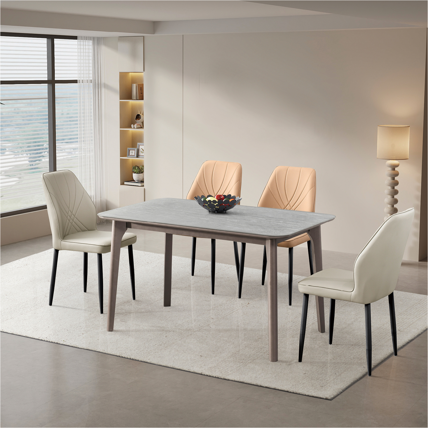 餐桌：C-18（灰架）#；餐椅：172（黑架）#