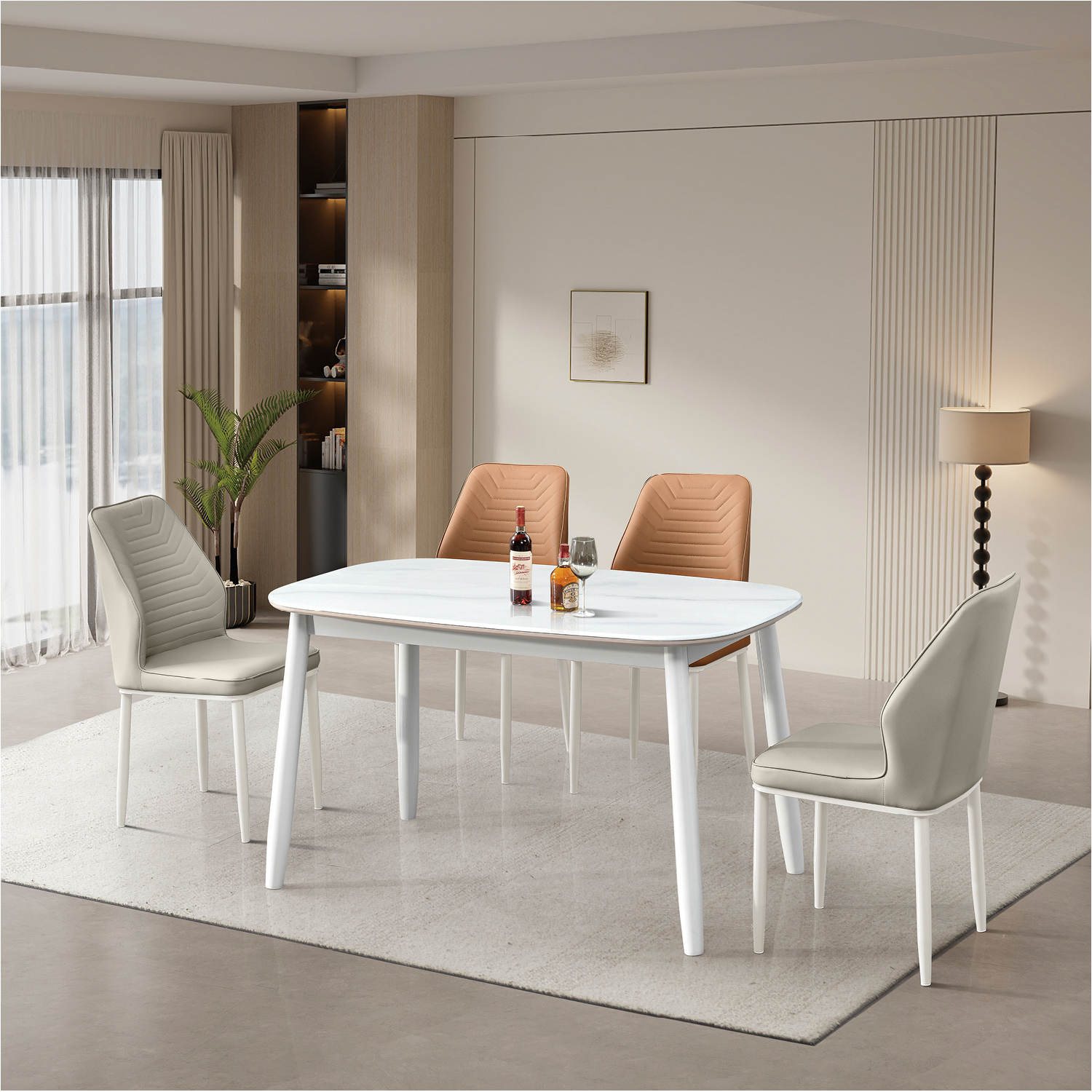 餐桌：C-23（白架）#；餐椅：321#