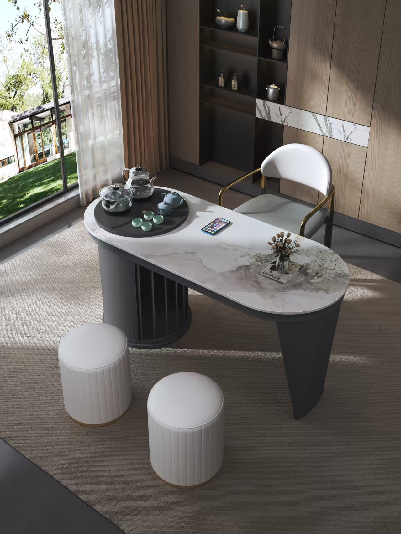 601#升级 带圆乌金石茶盘