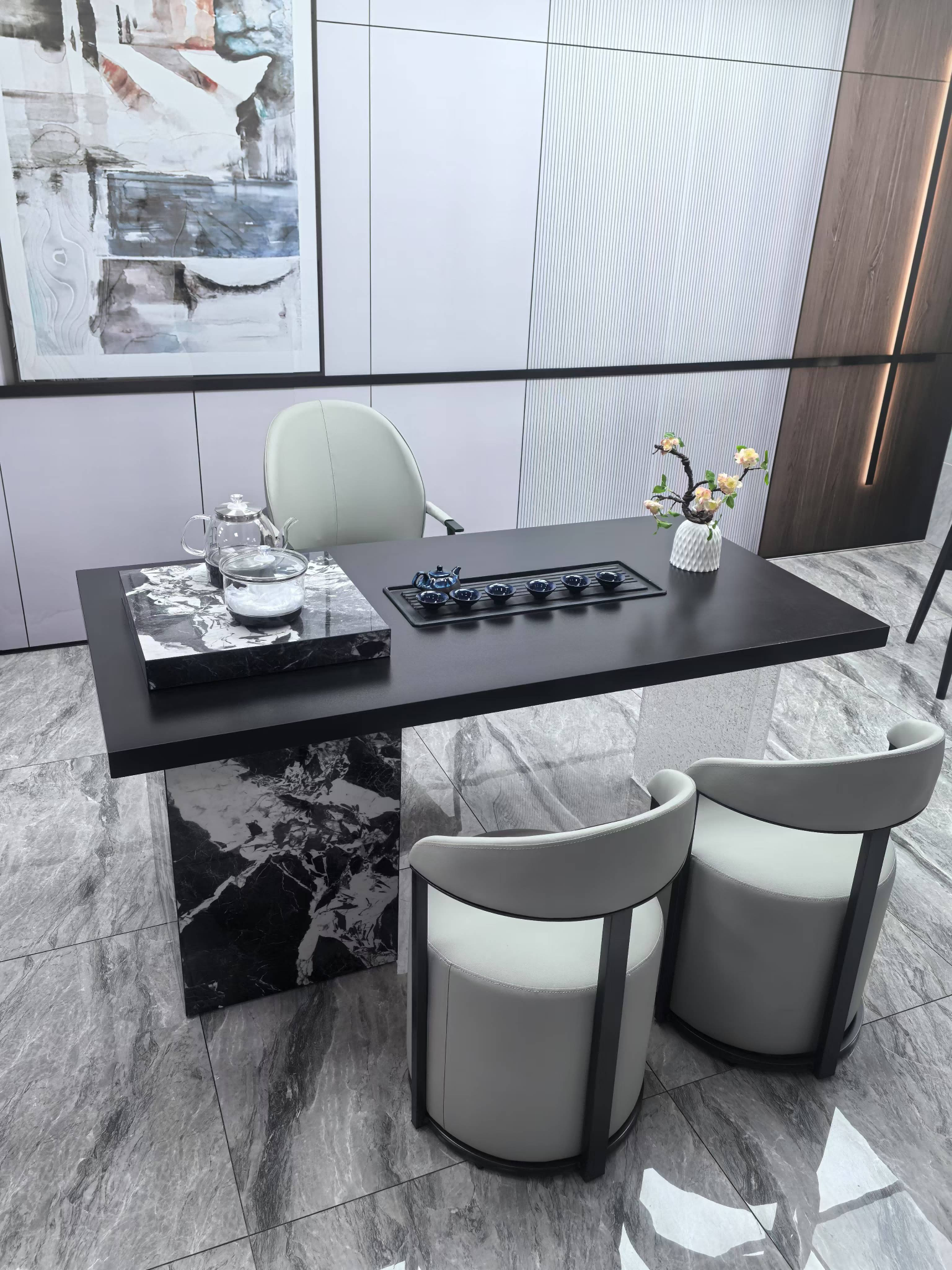 全岩板茶台 拿破仑黑